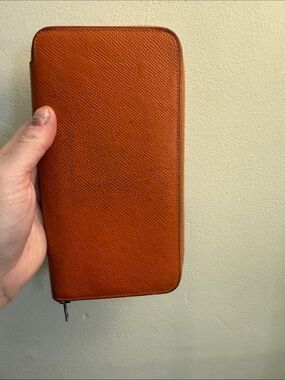 Hermes Zip-Around Leather Wallet in Cognac Brown